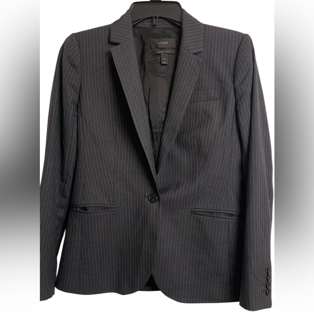 J. Crew Super 120s 4‎ Wool Pin Strip Blazer Business Casual Black